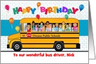 Custom Front School Bus Birthday Male Driver card