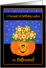 Candy Corn Bouquet in Pumpkin Halloween Birthday card