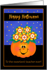 Teacher Candy Corn Bouquet in Pumpkin Halloween card