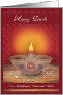 Custom Front for Aunt and Uncle Lit Clay Diwali Lamp Happy Diwali card