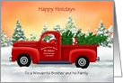 Custom Front Brother and family Santa in Red Classic Truck Christmas card