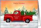 Custom Front Aunt and Uncle Santa in Red Classic Truck Christmas card