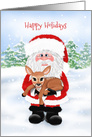 Santa and Baby Deer Christmas Happy Holidays card