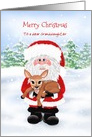 Custom Front Granddaughter Santa and Baby Deer Merry Christmas card