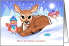 Custom front Grandson Baby Deer and Birds Starry Night Christmas card