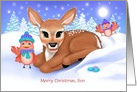 Custom front Son Baby Deer and Red Birds Christmas card