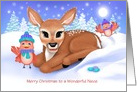 Custom front For Niece Baby Deer and Red Birds Christmas card