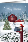 Barn Scene and Old Red Truck USA Theme Merry Christmas card