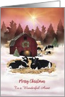 Custom Front Aunt Dairy Farm Cows and Old Barn Merry Christmas card