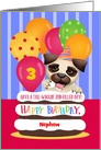Custom Front Age Name Puppy Nephew 3 Years Old Birthday card