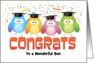 Custom Front Son Owls with Caps Graduation Congratulations card