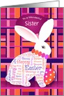 Custom Front Sister Word Art Easter Bunny Happy Easter card