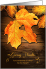 Giving Thanks Fall Leaf With Heart Thanksgiving card
