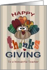 Custom Front Teacher Heart Feathers Turkey Thanksgiving card