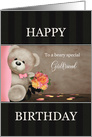 Teddy Bear with Bouquet for Girlfriend Happy Birthday card