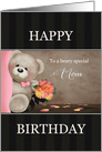 Teddy Bear with Bouquet for Mom Happy Birthday card