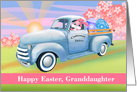 Granddaughter Bunny Delivering Eggs in Old Truck Easter card