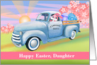 Daughter Bunny Delivering Eggs in Old Truck Easter card