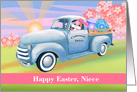 Niece Bunny Delivering Eggs in Old Truck Easter card