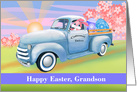 Grandson Bunny Delivering Eggs in Old Truck Easter card