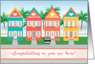 Colorful New Beach Home with Palm Trees Congratulations card