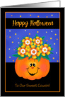 Sweet Cousin Candy Corn Flower Bouquet and Smiling Pumpkin card