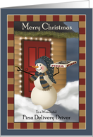 Snowman Pizza Delivery Driver Christmas card