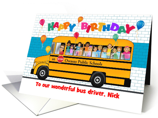 Custom Front School Bus Birthday Male Driver card (1539000)