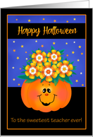 Teacher Candy Corn Bouquet in Pumpkin Halloween card