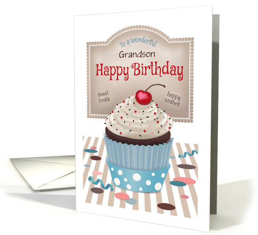 Custom Front Grandson Cupcake Birthday card (1547004)