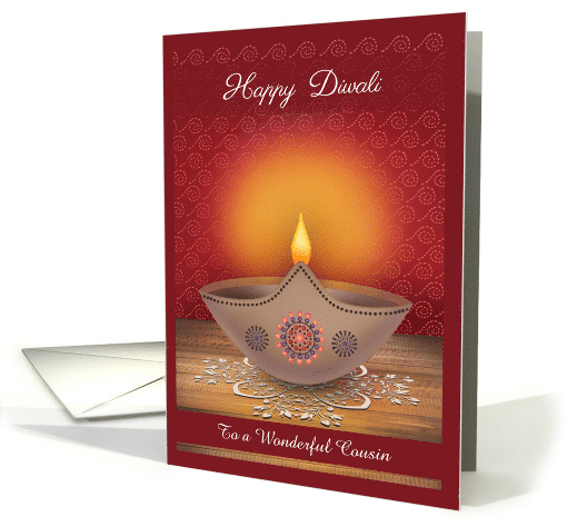 Custom Front for Cousin Lit Clay Diwali Lamp Happy Diwali card