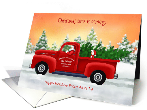 Custom Front From All of Us Santa in Red Classic Truck Christmas card