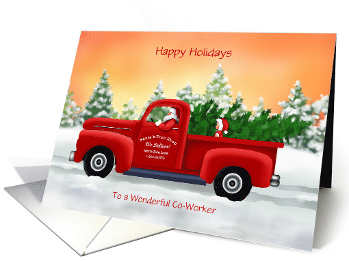 Custom Front Co Worker Santa in Red Classic Truck Christmas card