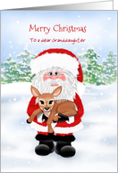 Custom Front Granddaughter Santa and Baby Deer Merry Christmas card
