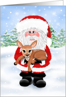 Santa and Baby Deer Blank Note card