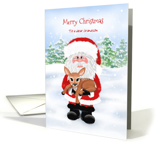 Custom front Grandson Santa and Baby Deer Christmas card (1549280)