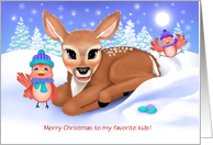 Custom front For Kids Baby Deer and Red Birds Christmas card