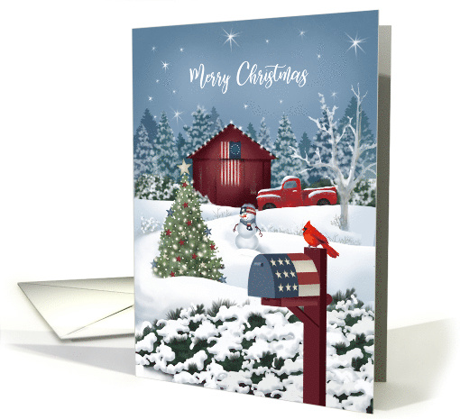 Barn Scene and Old Red Truck USA Theme Merry Christmas card (1550210)