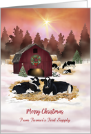 Custom Front Dairy Farm Cows and Old Barn Merry Christmas card