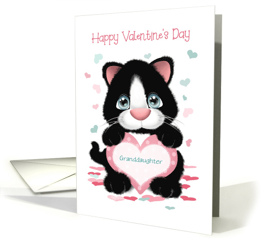 Granddaughter Custom Front Kitten With Polka Dot Heart Valentine card