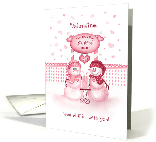 Just Chilling Girls Snowman Couple Sharing Slushy Valentine card