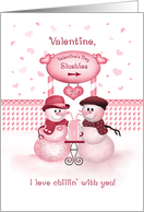 Just Chilling Snowman Couple Sharing Slushy Valentine card