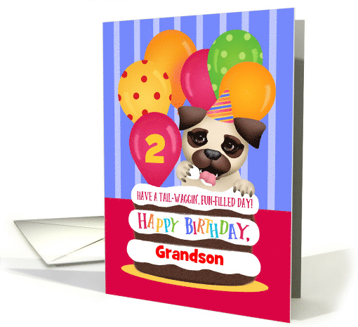 Custom Front Age Name Puppy Grandson 2 Years Old Birthday card
