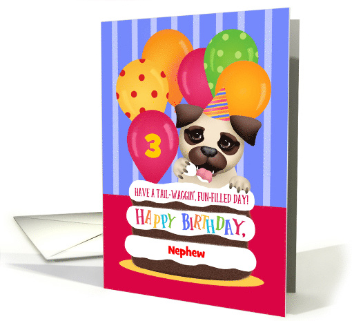 Custom Front Age Name Puppy Nephew 3 Years Old Birthday card (1553932)