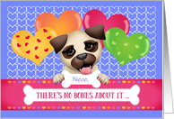 Custom Front Niece Pug Puppy Valentine card