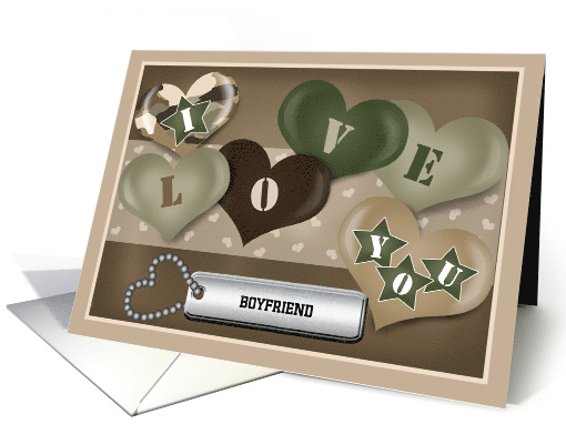 Custom Front Camouflage Theme Boyfriend Valentines Day Humor card