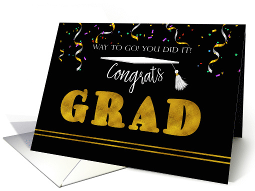 Congrats Grad Gold with White Cap Graduation Congratulations card