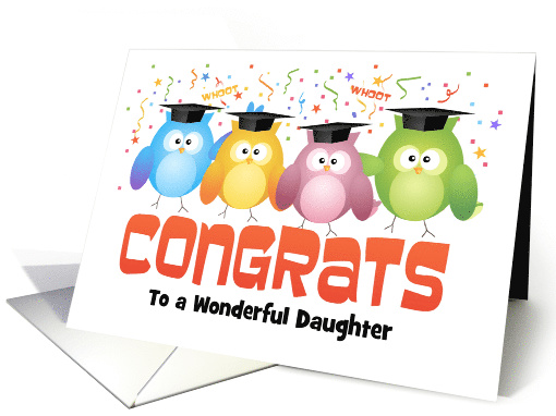 Custom Front Daughter Owls with Caps Graduation Congratulations card