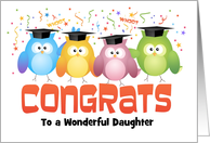 Custom Front Daughter Owls with Caps Graduation Congratulations card