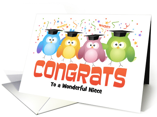 Custom Front Niece Owls with Caps Graduation Congratulations card